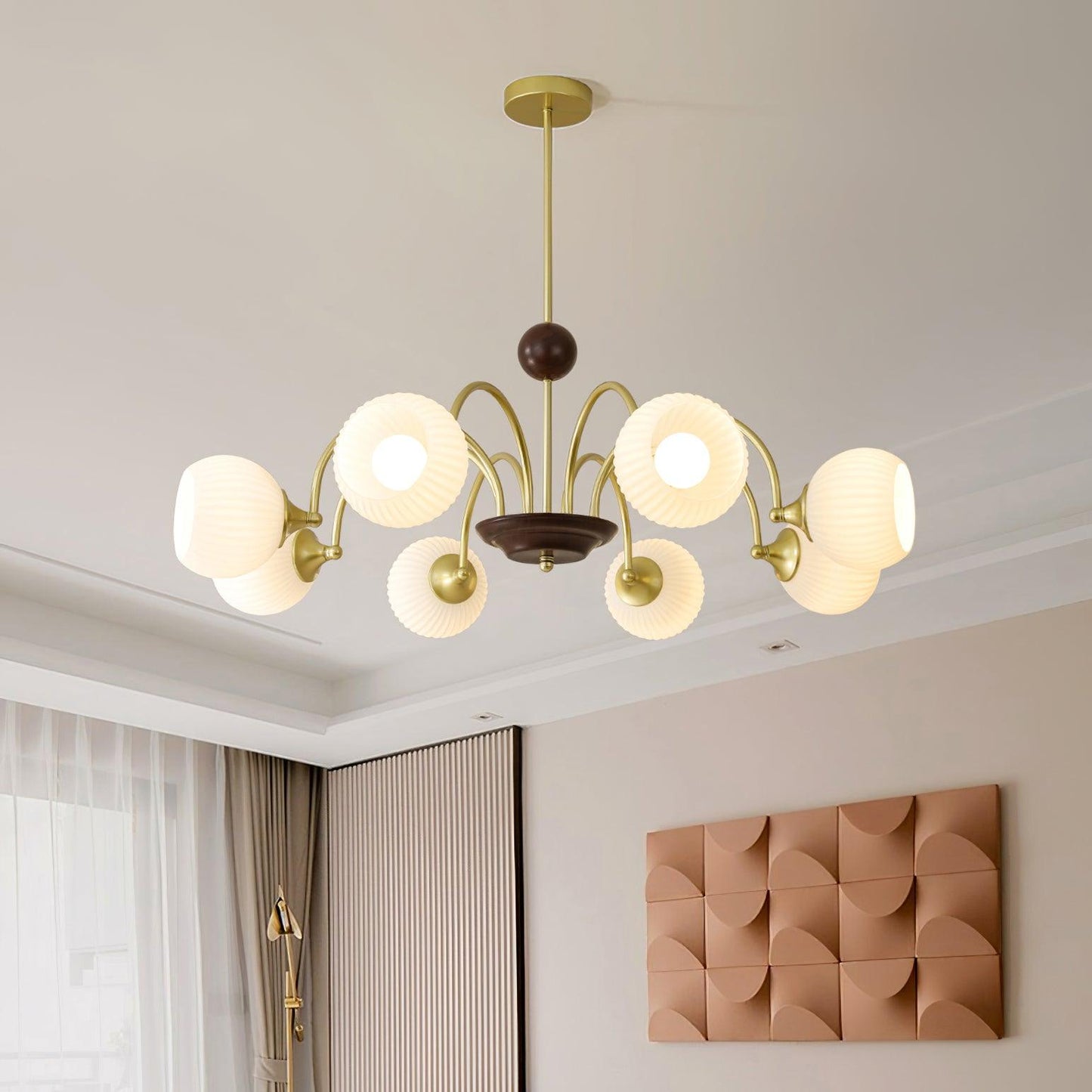 Modern Sculptural Ribbed Glass Chandelier with Adjustable Lighting