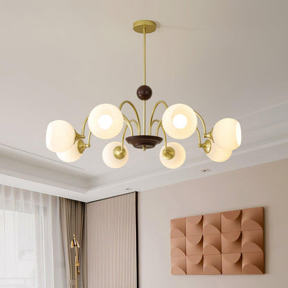 Modern Sculptural Ribbed Glass Chandelier with Adjustable Lighting