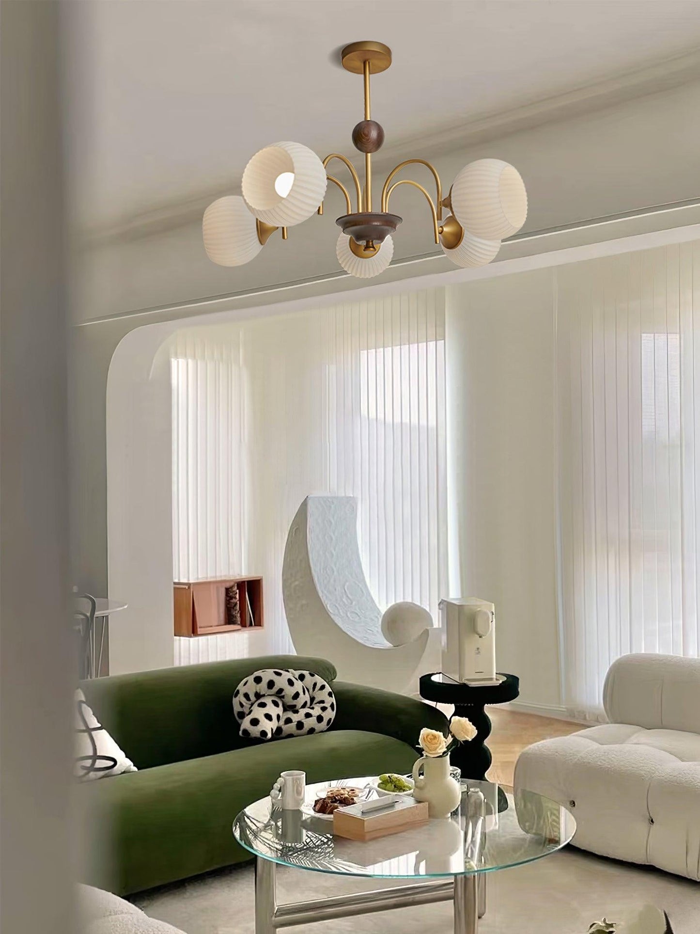 Modern Sculptural Ribbed Glass Chandelier with Adjustable Lighting