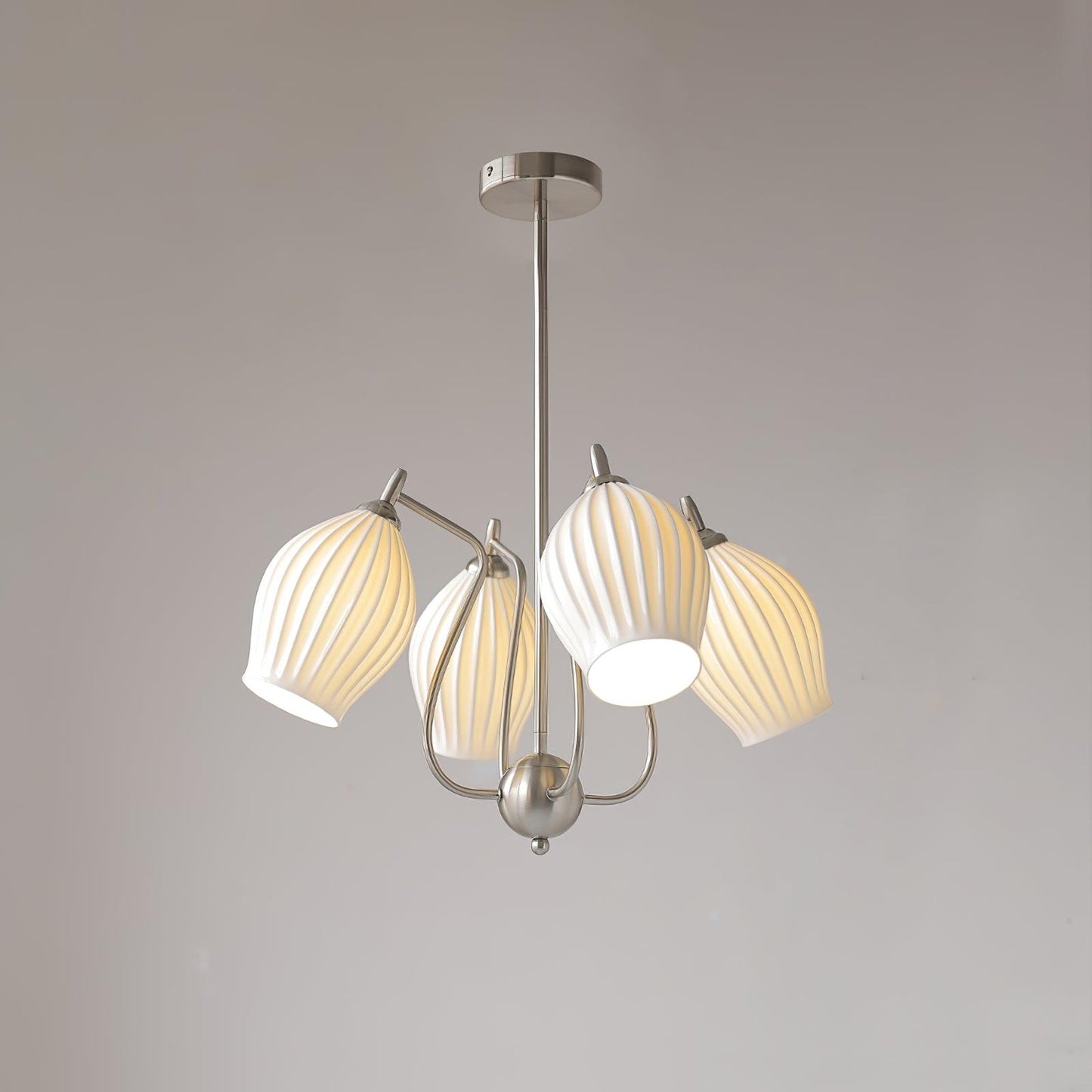 Ceramic Ribbed Chandelier with Adjustable Height and Soft Ambient Ligh