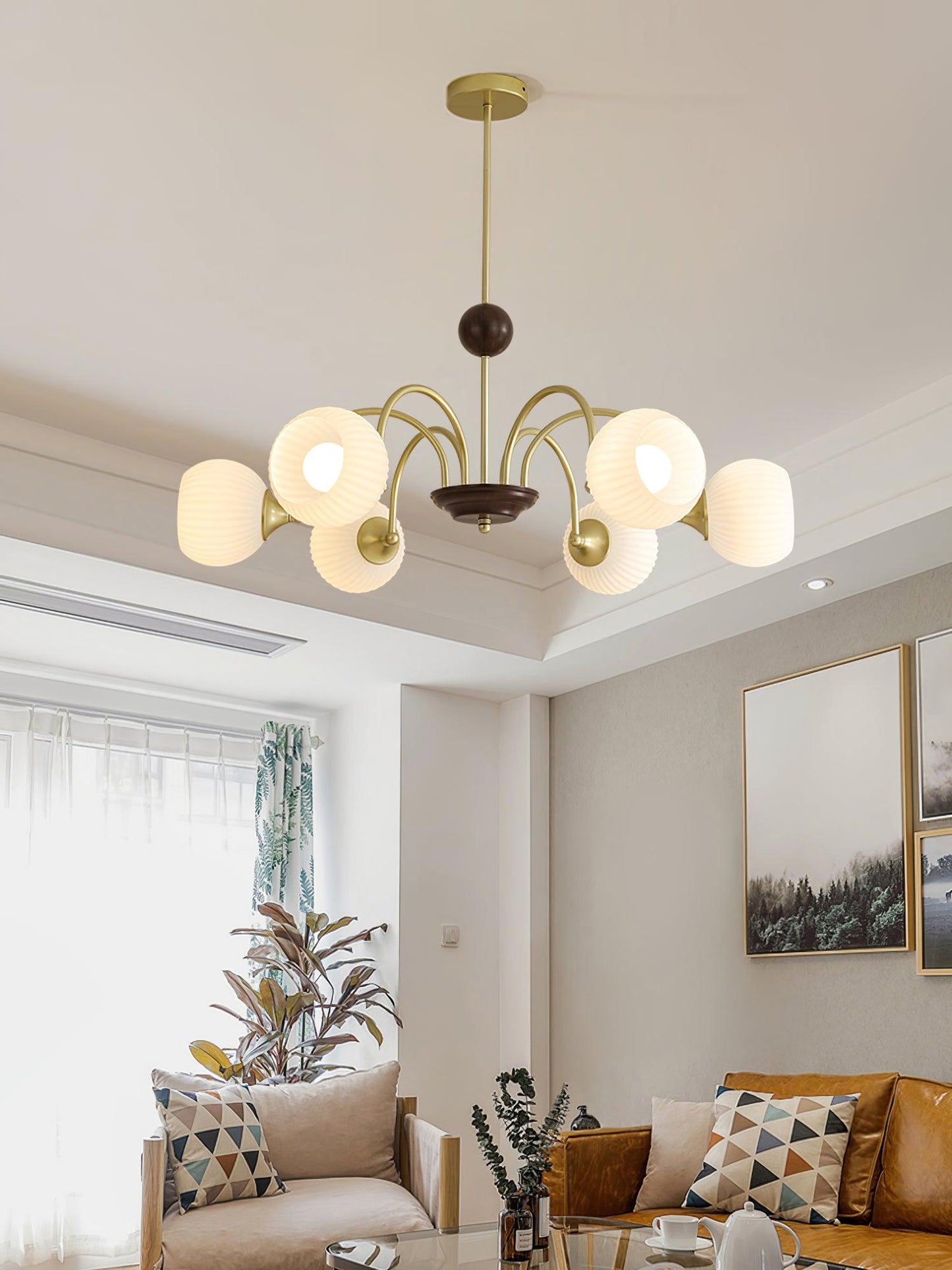 Modern Sculptural Ribbed Glass Chandelier with Adjustable Lighting