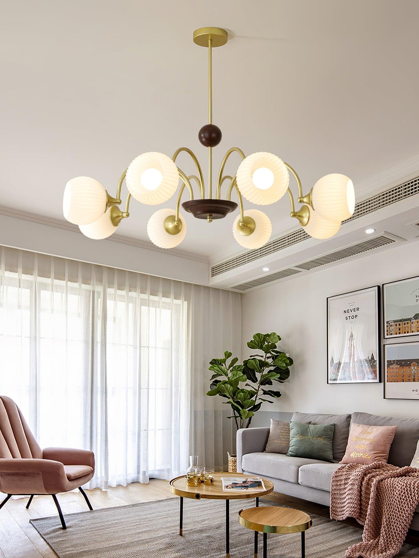 Modern Sculptural Ribbed Glass Chandelier with Adjustable Lighting