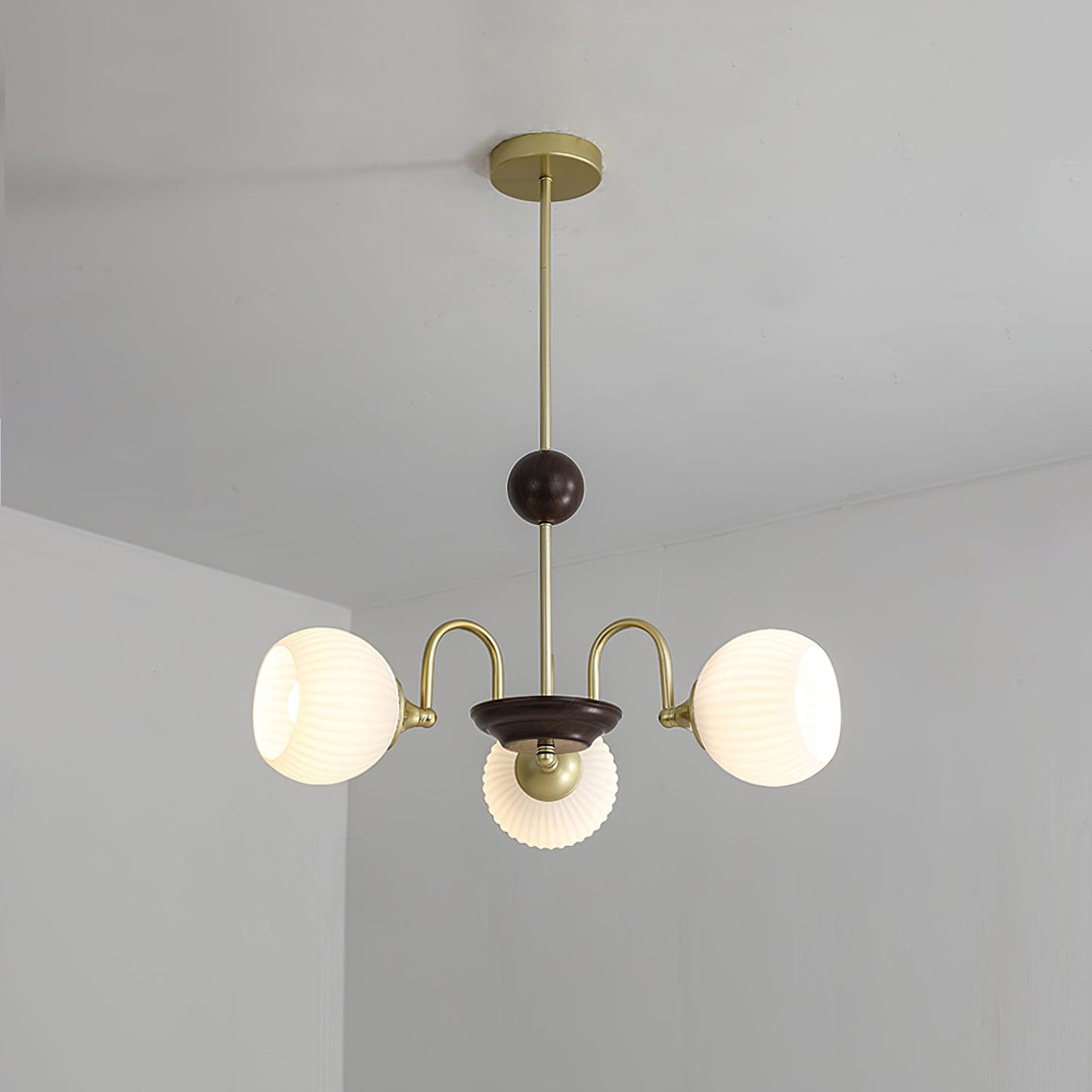 Modern Sculptural Ribbed Glass Chandelier with Adjustable Lighting