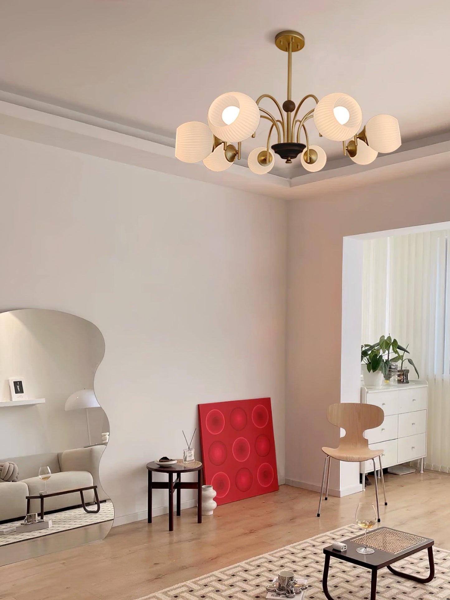 Modern Sculptural Ribbed Glass Chandelier with Adjustable Lighting