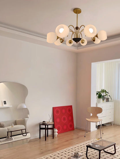 Modern Sculptural Ribbed Glass Chandelier with Adjustable Lighting