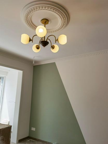 Modern Sculptural Ribbed Glass Chandelier with Adjustable Lighting