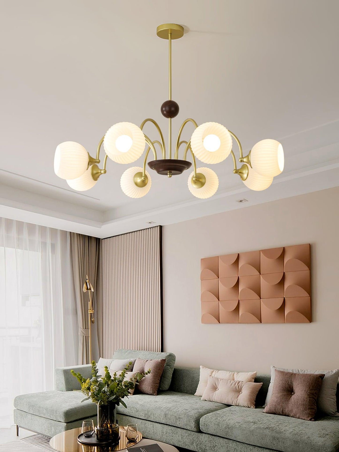 Modern Sculptural Ribbed Glass Chandelier with Adjustable Lighting