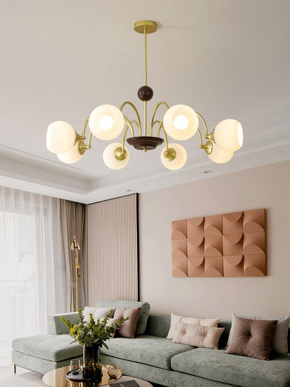 Modern Sculptural Ribbed Glass Chandelier with Adjustable Lighting