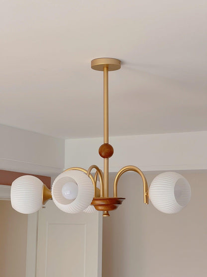 Modern Sculptural Ribbed Glass Chandelier with Adjustable Lighting