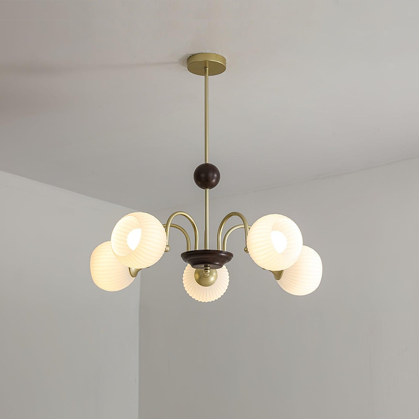Modern Sculptural Ribbed Glass Chandelier with Adjustable Lighting