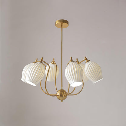 Ceramic Ribbed Chandelier with Adjustable Height and Soft Ambient Ligh