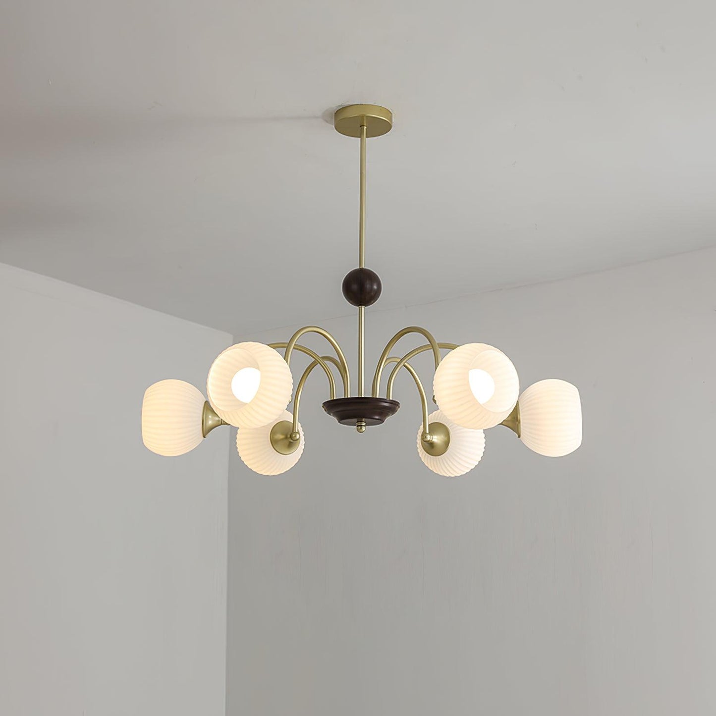 Modern Sculptural Ribbed Glass Chandelier with Adjustable Lighting