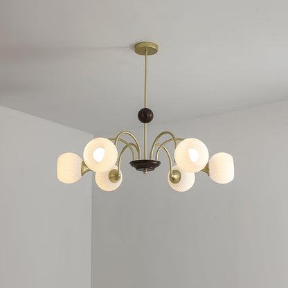 Modern Sculptural Ribbed Glass Chandelier with Adjustable Lighting
