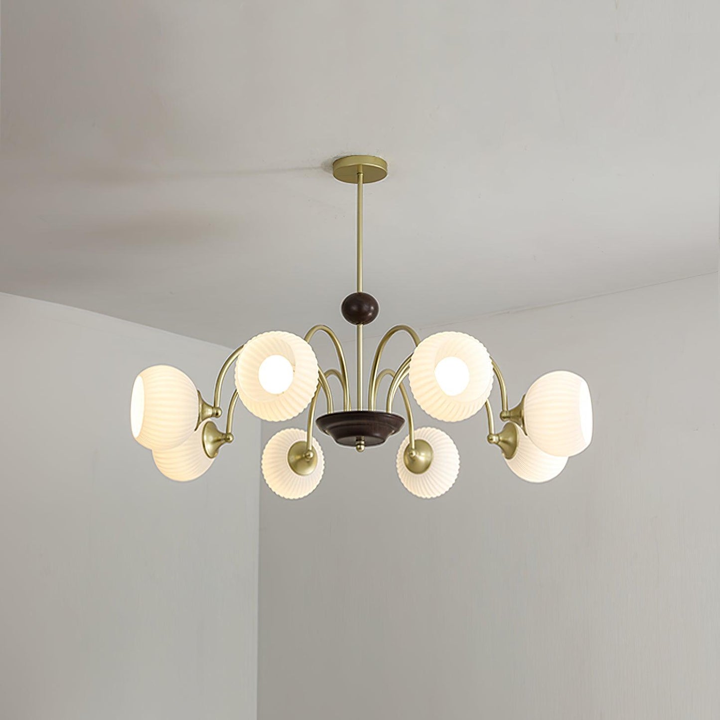 Modern Sculptural Ribbed Glass Chandelier with Adjustable Lighting