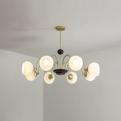 Modern Sculptural Ribbed Glass Chandelier with Adjustable Lighting