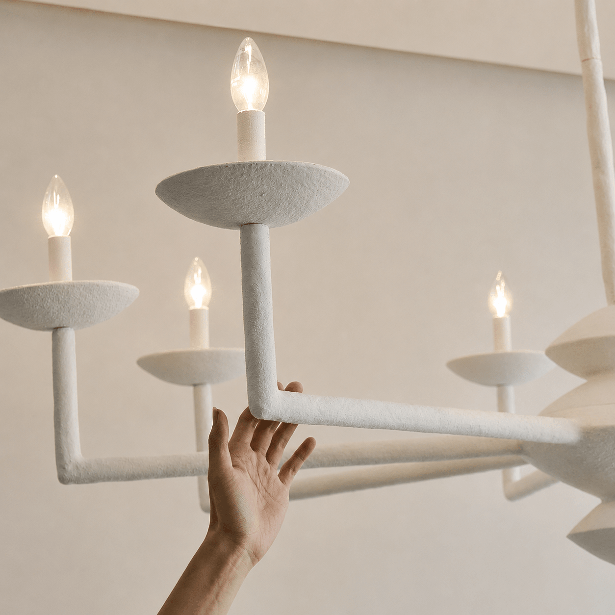 Elegant Sculptural Plaster Candelabra Chandelier with Adjustable Arms