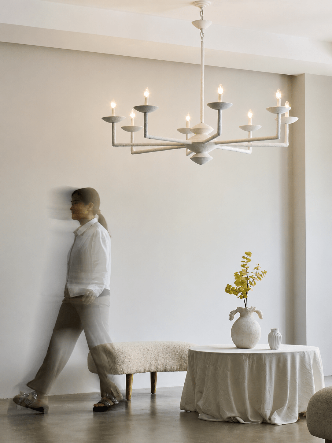 Elegant Sculptural Plaster Candelabra Chandelier with Adjustable Arms