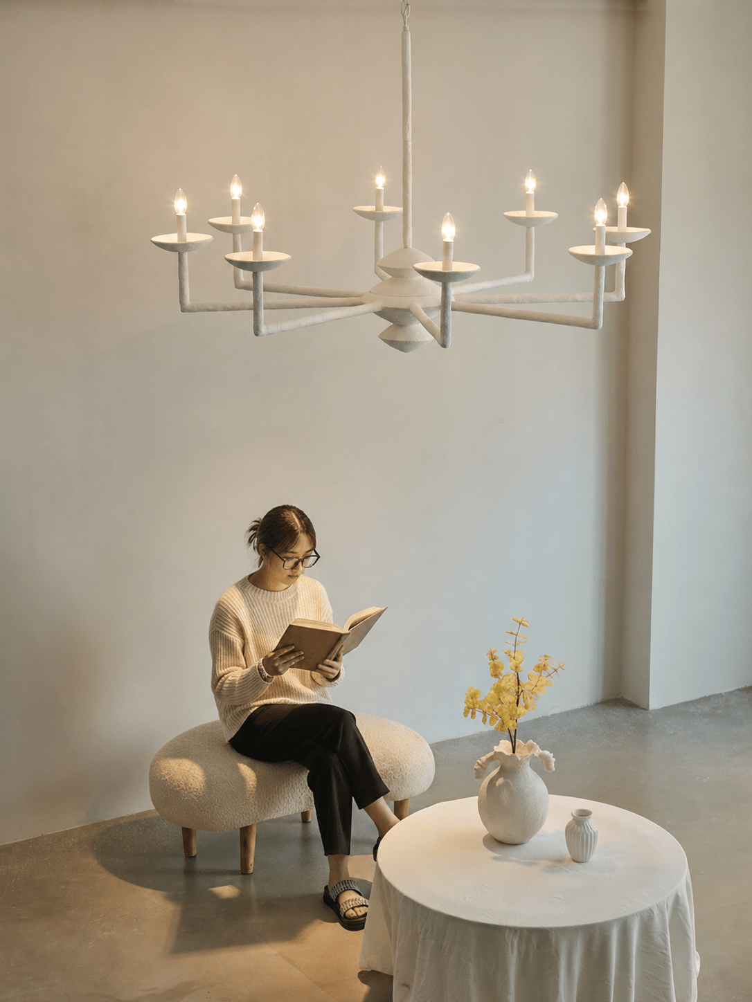 Elegant Sculptural Plaster Candelabra Chandelier with Adjustable Arms