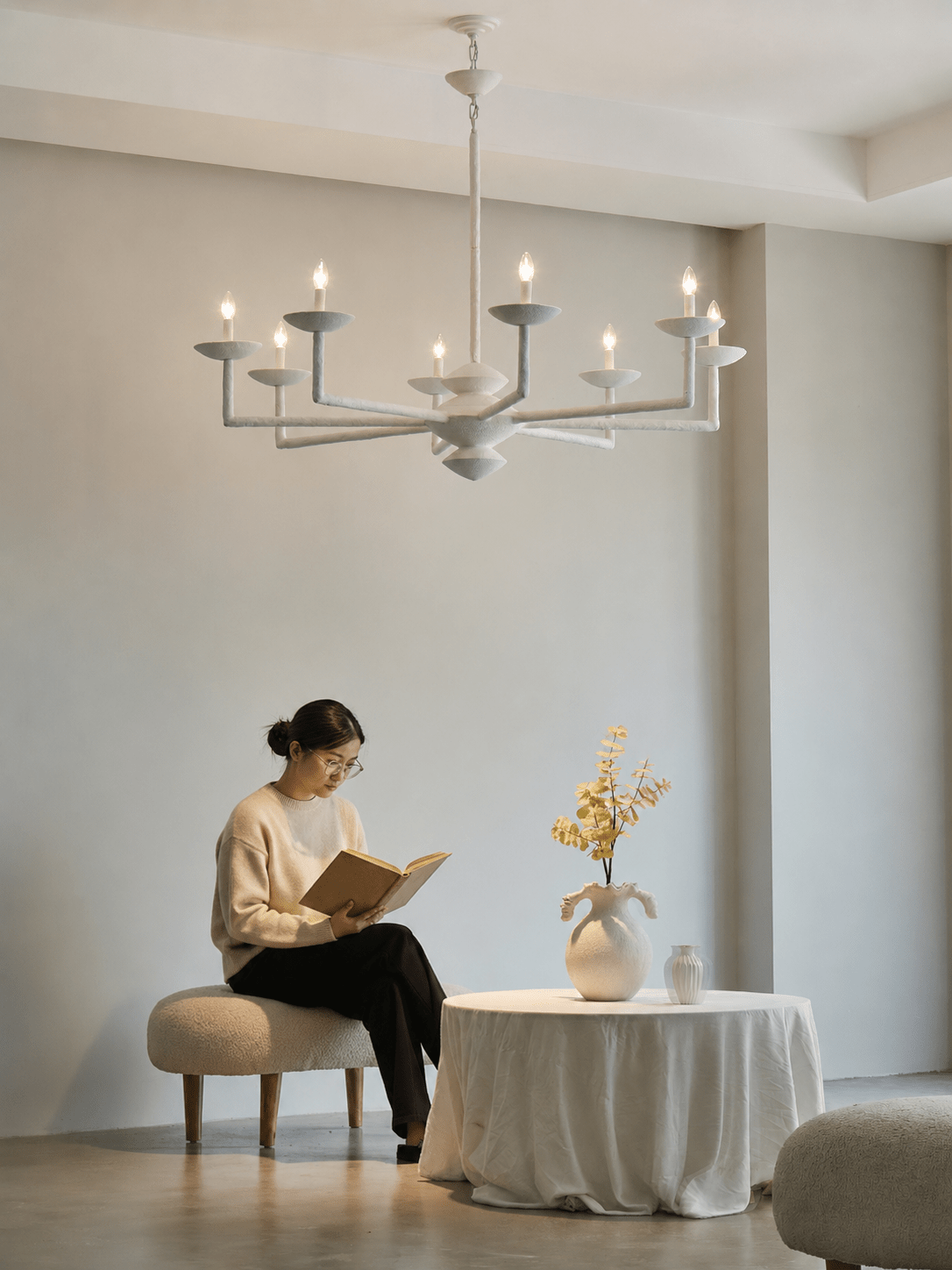 Elegant Sculptural Plaster Candelabra Chandelier with Adjustable Arms