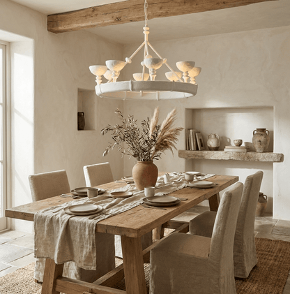 Sculptural Plaster Chalice Chandelier - Elegant Design, Soft Glow Ligh