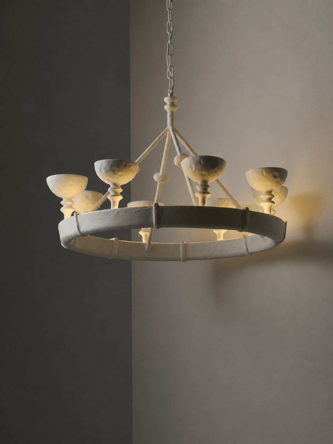 Sculptural Plaster Chalice Chandelier - Elegant Design, Soft Glow Ligh