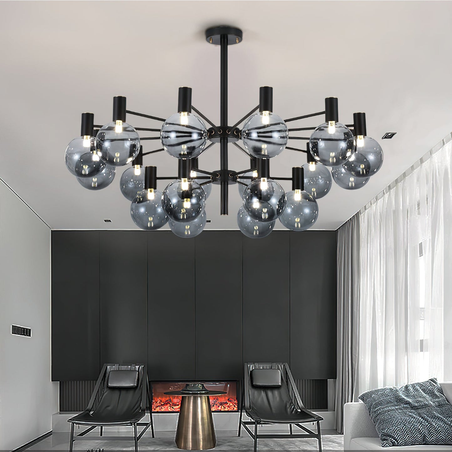 Selva Black Chandelier - Elegant Design with Adjustable Brightness