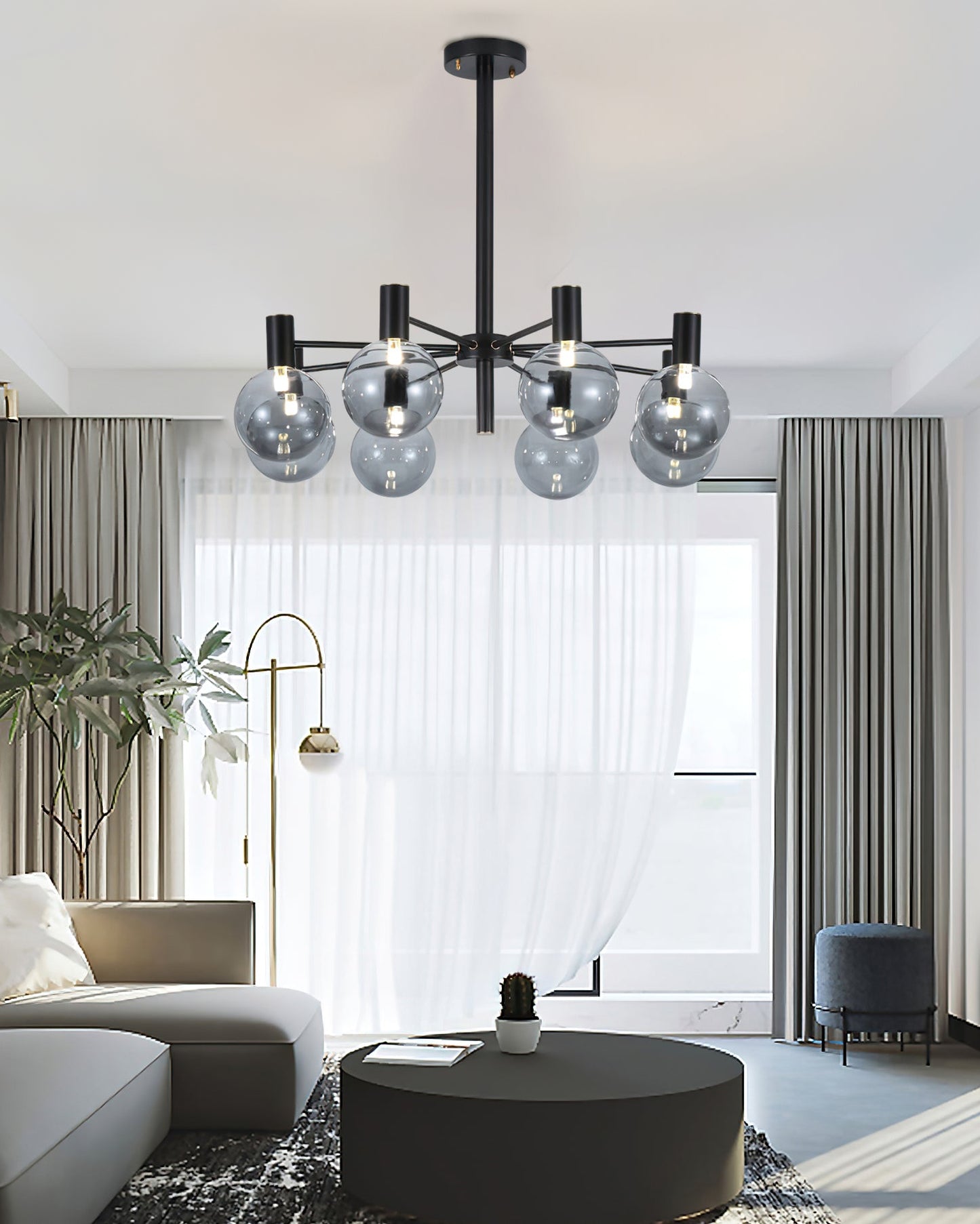 Selva Black Chandelier - Elegant Design with Adjustable Brightness