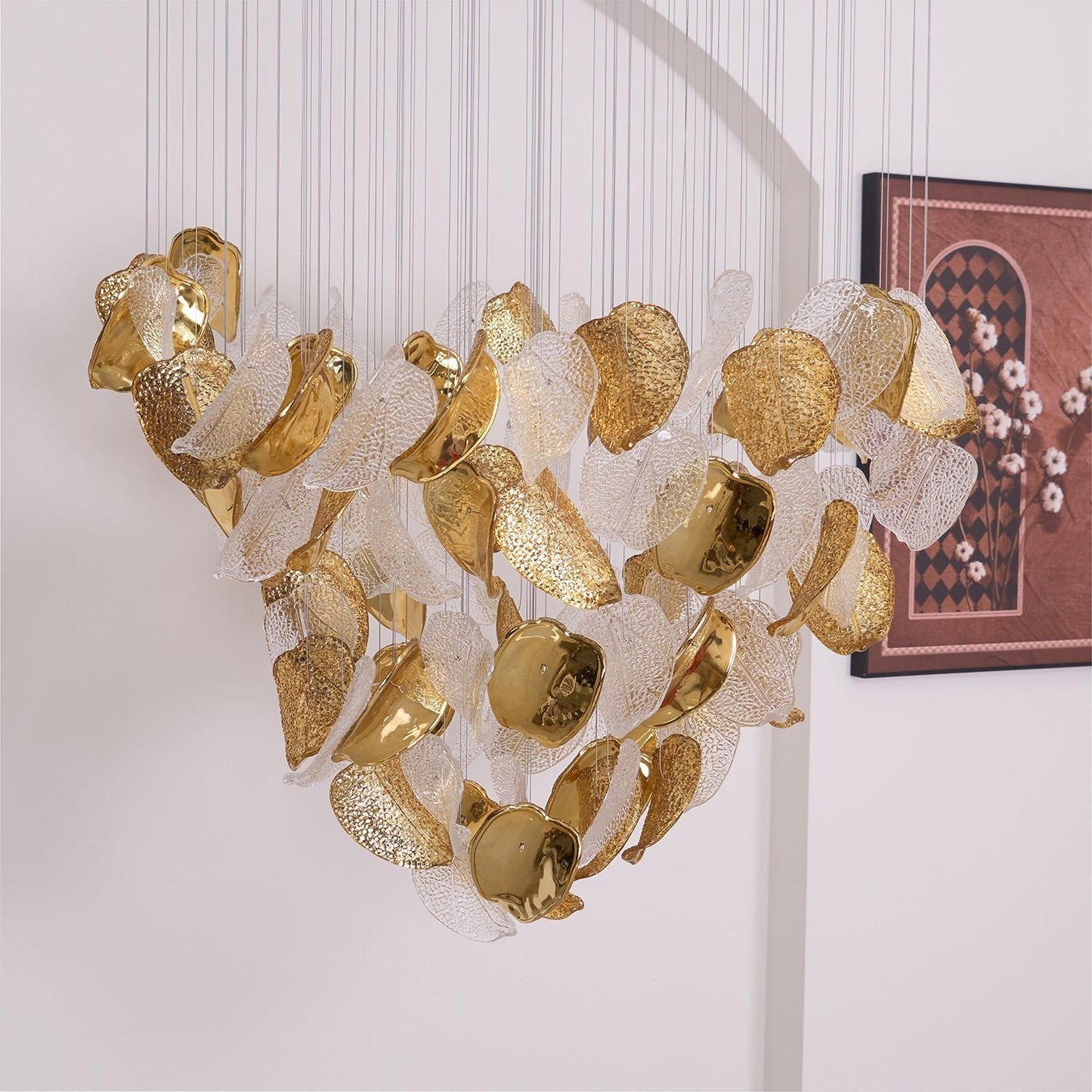 Elegant Shake Leaves Chandelier - Adjustable Height, Energy Efficient