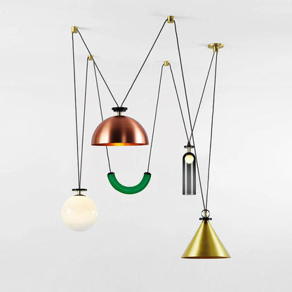 Modern Geometric Shape Chandelier with Adjustable Height & LED Lightin