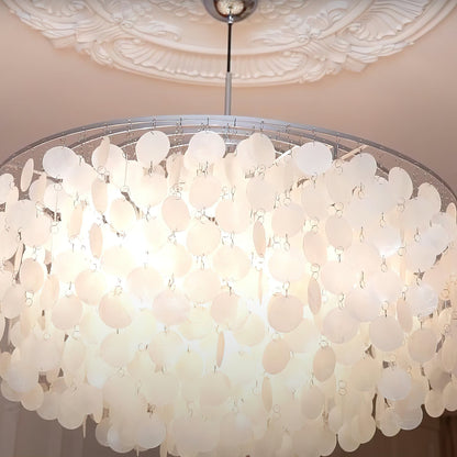 Elegant Round Shell Chandelier with Adjustable Height & Soft Lighting