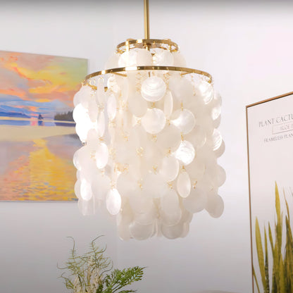 Elegant Round Shell Chandelier with Adjustable Height & Soft Lighting