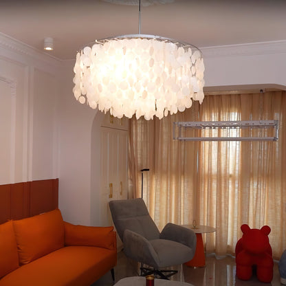 Elegant Round Shell Chandelier with Adjustable Height & Soft Lighting