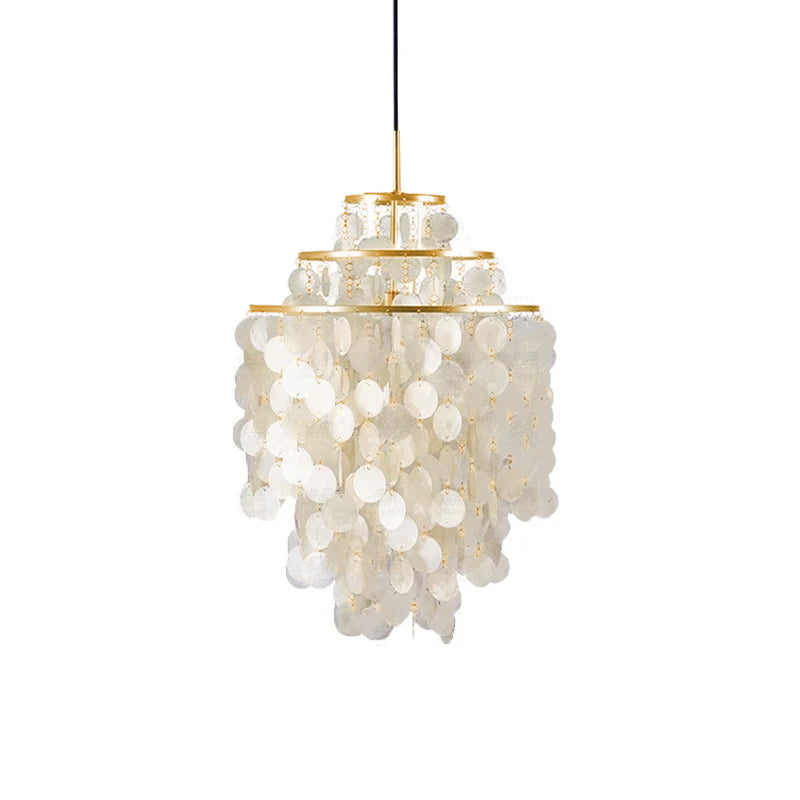Elegant Round Shell Chandelier with Adjustable Height & Soft Lighting