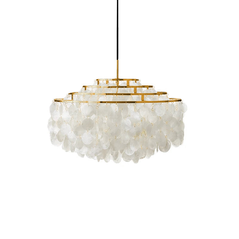 Elegant Round Shell Chandelier with Adjustable Height & Soft Lighting