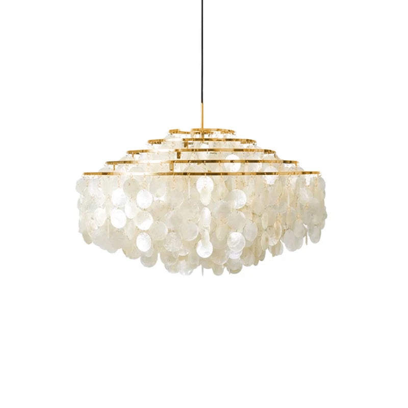 Elegant Round Shell Chandelier with Adjustable Height & Soft Lighting