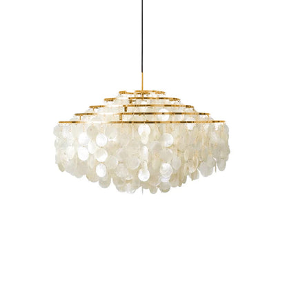 Elegant Round Shell Chandelier with Adjustable Height & Soft Lighting