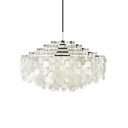 Elegant Round Shell Chandelier with Adjustable Height & Soft Lighting