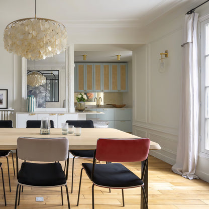 Elegant Round Shell Chandelier with Adjustable Height & Soft Lighting