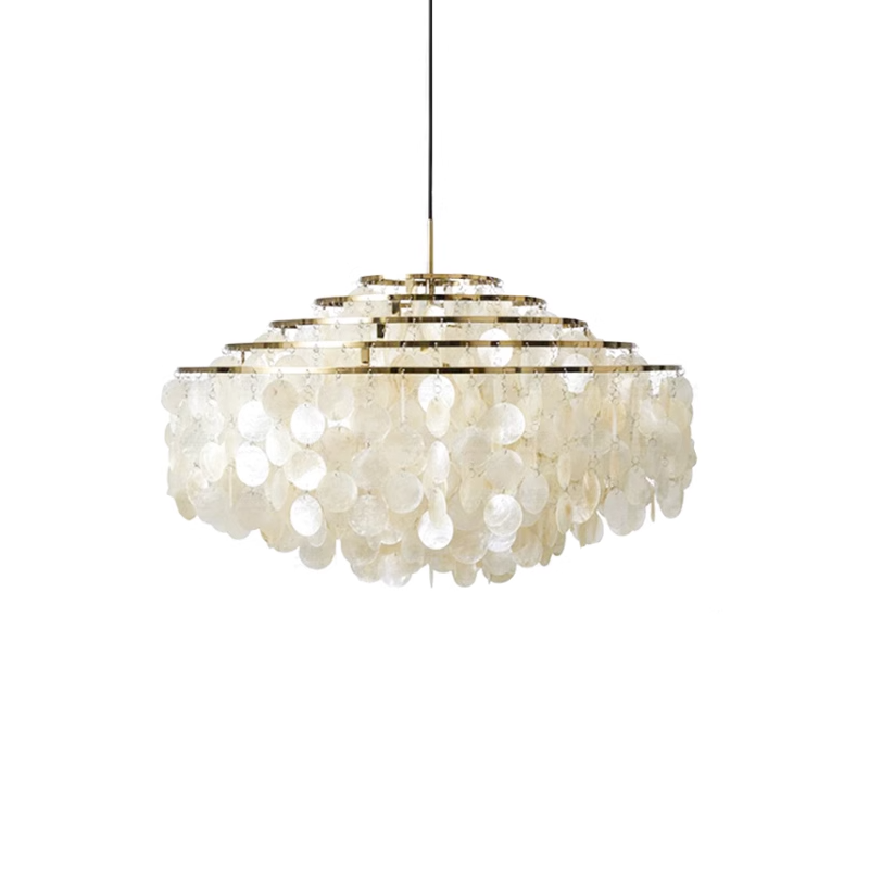 Elegant Round Shell Chandelier with Adjustable Height & Soft Lighting