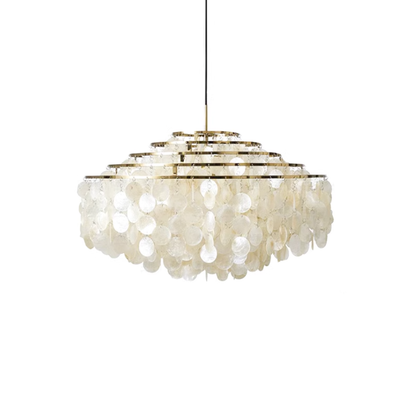 Elegant Round Shell Chandelier with Adjustable Height & Soft Lighting