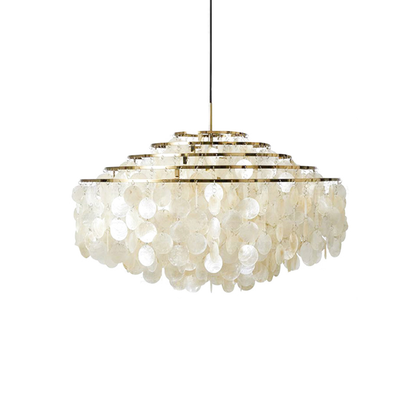 Elegant Round Shell Chandelier with Adjustable Height & Soft Lighting