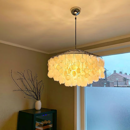 Elegant Round Shell Chandelier with Adjustable Height & Soft Lighting