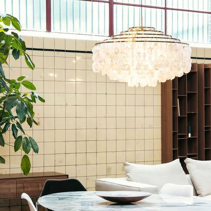Elegant Round Shell Chandelier with Adjustable Height & Soft Lighting