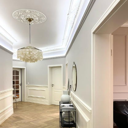 Elegant Round Shell Chandelier with Adjustable Height & Soft Lighting