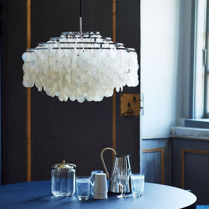 Elegant Round Shell Chandelier with Adjustable Height & Soft Lighting