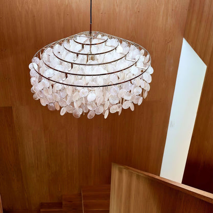 Elegant Round Shell Chandelier with Adjustable Height & Soft Lighting