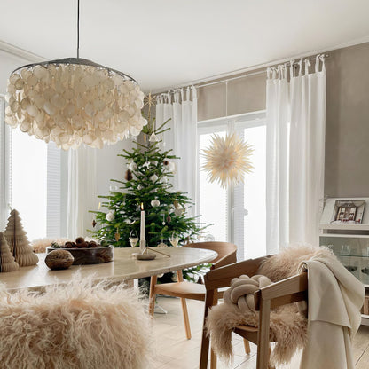 Elegant Round Shell Chandelier with Adjustable Height & Soft Lighting