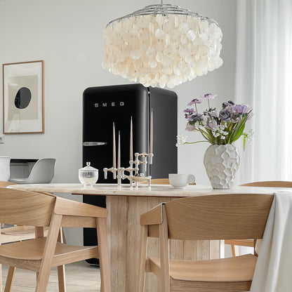 Elegant Round Shell Chandelier with Adjustable Height & Soft Lighting