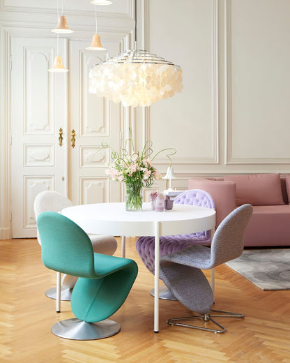 Elegant Round Shell Chandelier with Adjustable Height & Soft Lighting