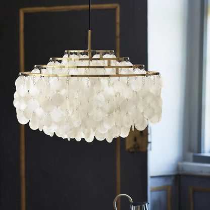 Elegant Round Shell Chandelier with Adjustable Height & Soft Lighting